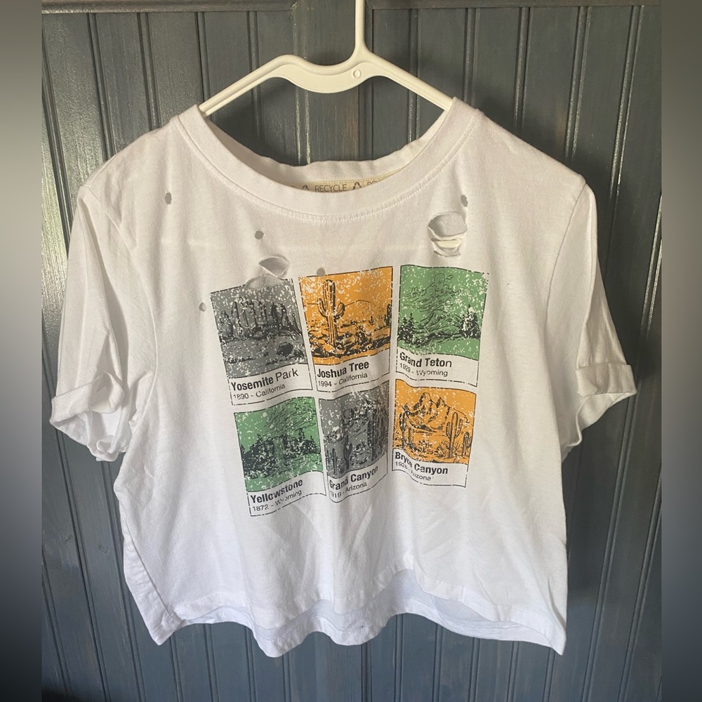Distressed Graphic White Tee with National Park Prints